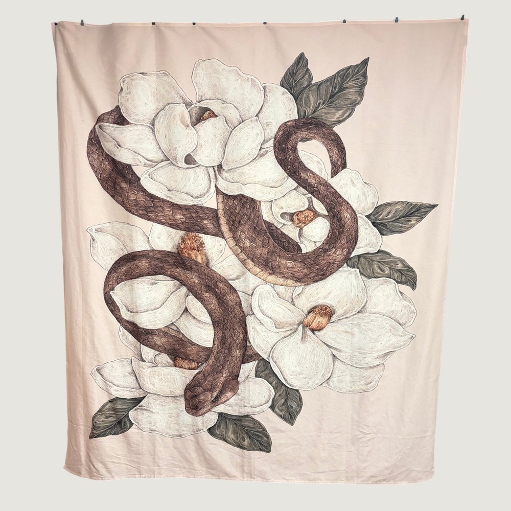 Snake Magnolia Floral Wall Hanging Pink Brown Dark Cottage Botanical Witchy Art